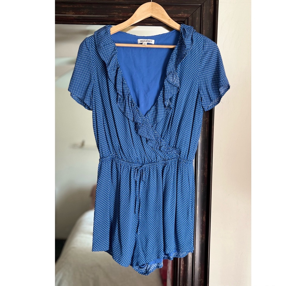 Wild Honey Blue Polka Dot Romper